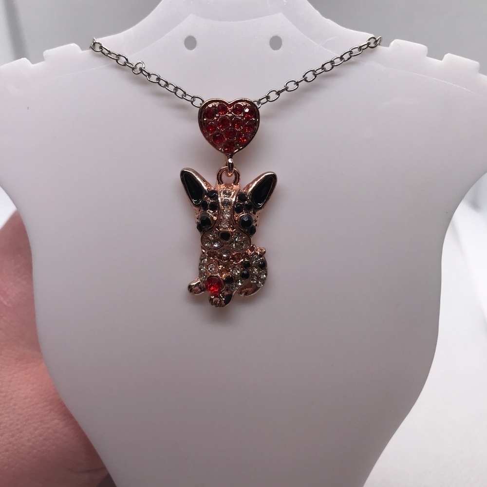 STERLING Silver Dog Necklace Natural Glittering Diamond Dog